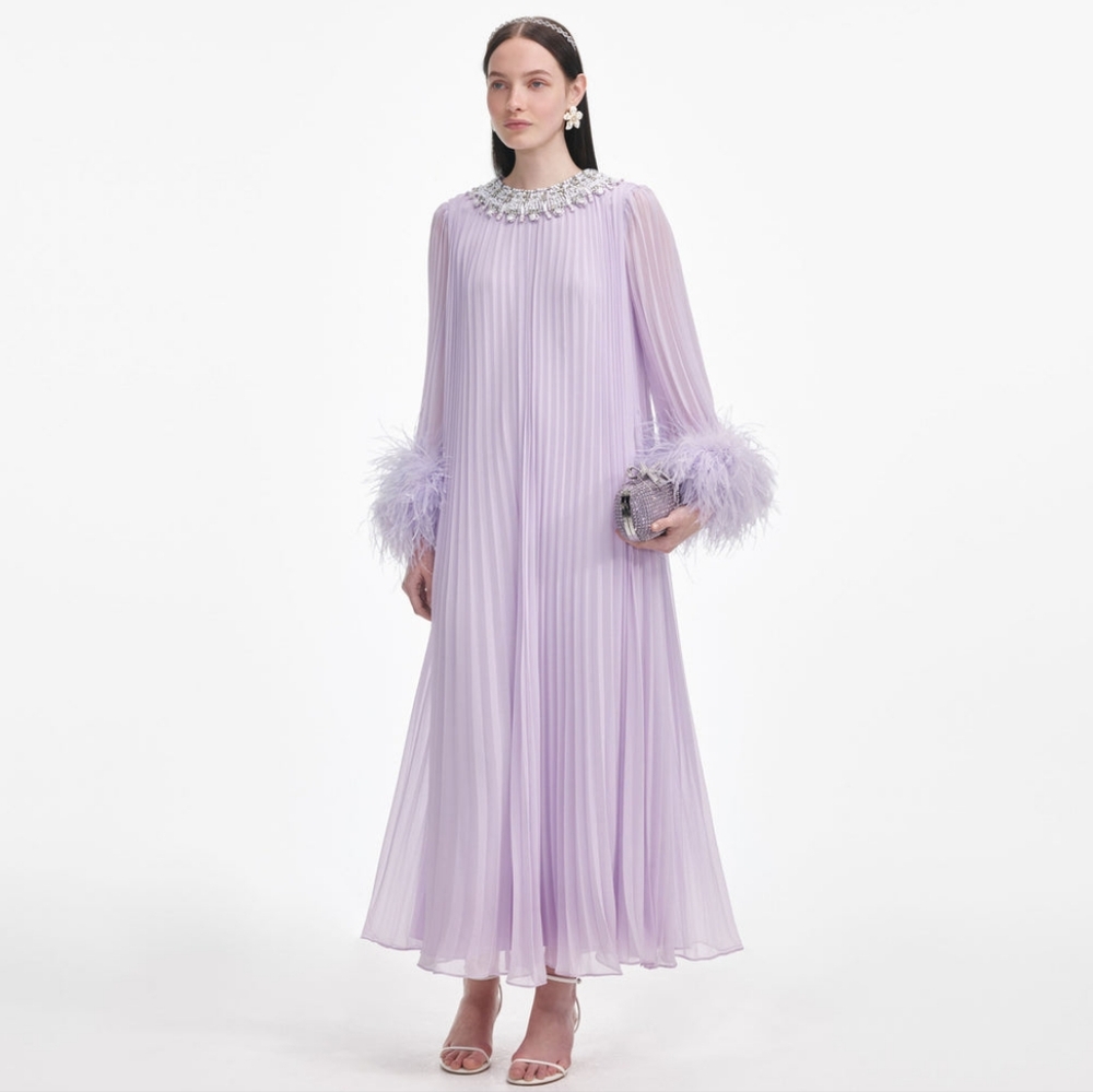 Self-Portrait Lilac Chiffon Feather Midi Dress - Picture 2 of 6